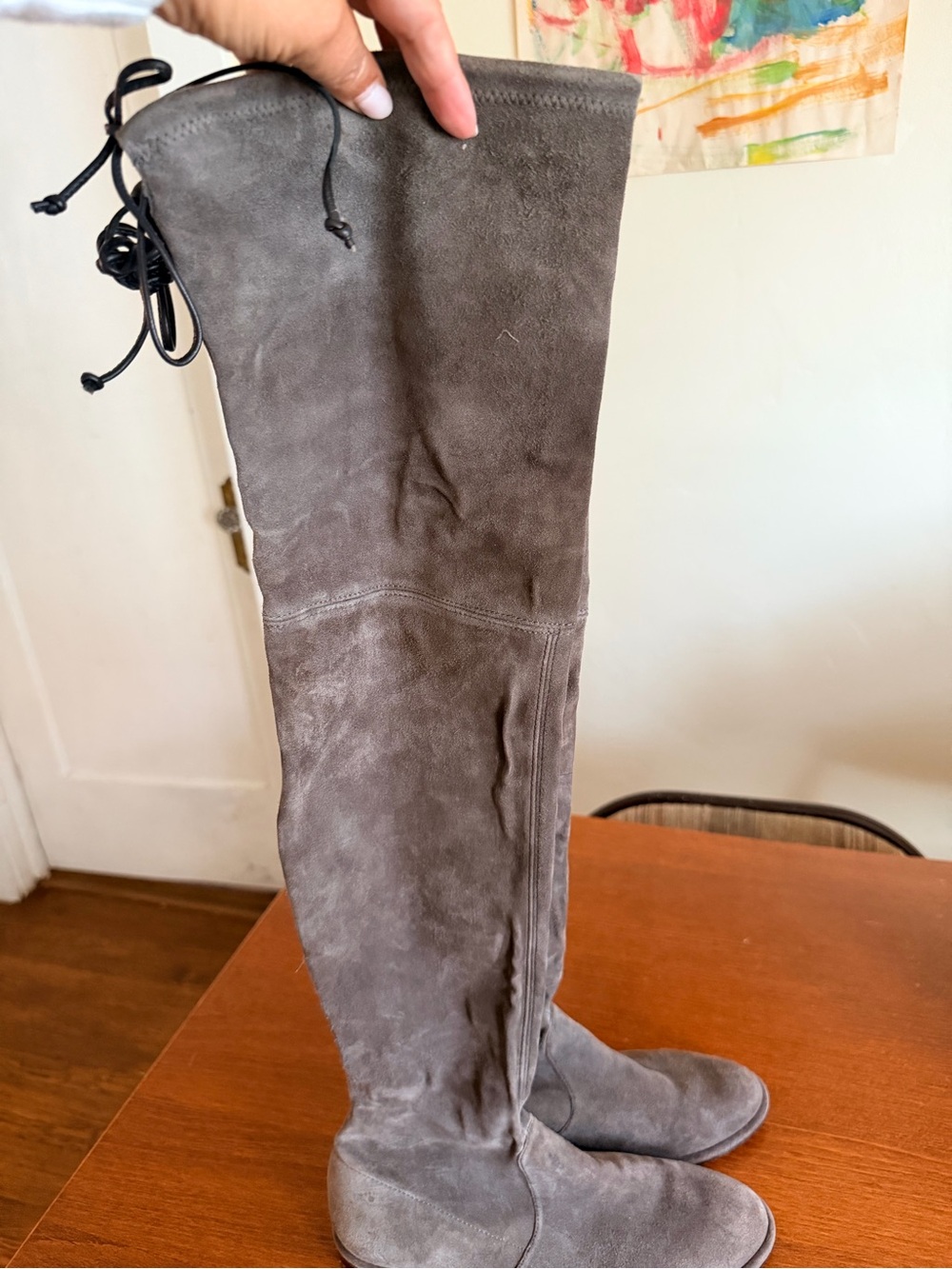 Stuart Weitzman Over-the-Knee Suede Boots in Charcoal Gray